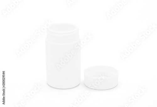 Opened white plastic medicine bottle isolated on white with clipping path.