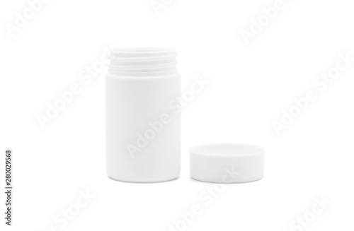Opened white plastic medicine bottle isolated on white with clipping path.
