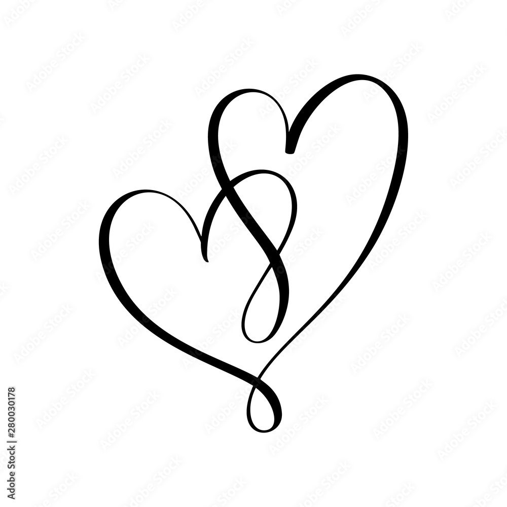 Heart two black sign. Icon on white background. Vector illustration romantic symbol linked, join, love, passion and wedding. Template for t shirt, card, poster. Design flat element of valentine day Heart two black sign. Icon on white background. Vector illustration romantic symbol linked, join, love, passion and wedding. Template for t shirt, card, poster. Design flat element of valentine day