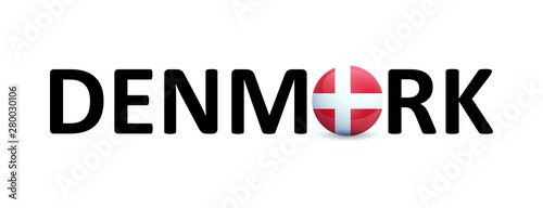 Denmark - vector Sign with a round flag in the text. Emblem for Travel agency, Danish language lessons or Political news in magazines.