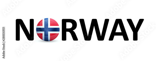 Norway - vector sign with a round flag in the text. The emblem for the lessons of the Norwegian language, travel agency or political news in magazines.