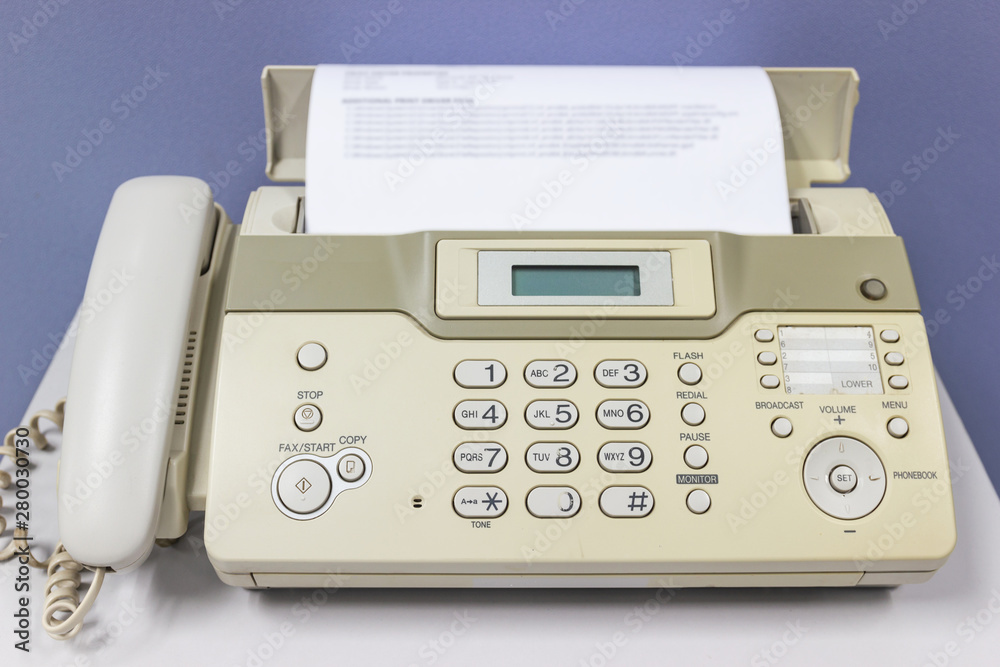 The fax machine for Sending documents in the office The fax machine for Sending documents in the office