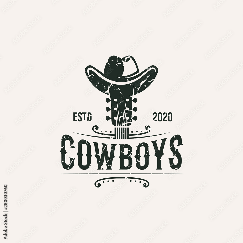 cowboys guitar , country music logo illustration template download - obrazy, fototapety, plakaty 