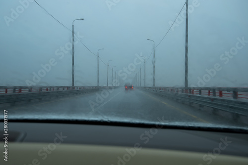 driving on a rainy road