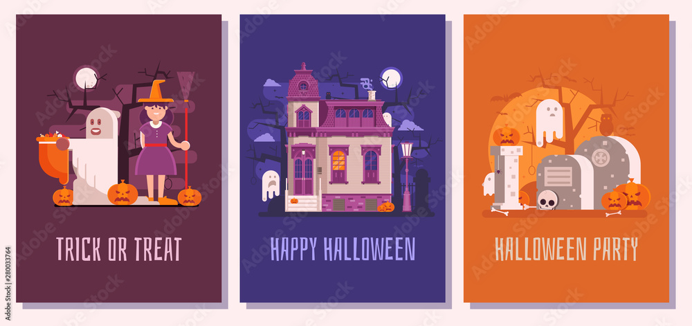 Halloween Party Cards, Posters or Invitation Sets