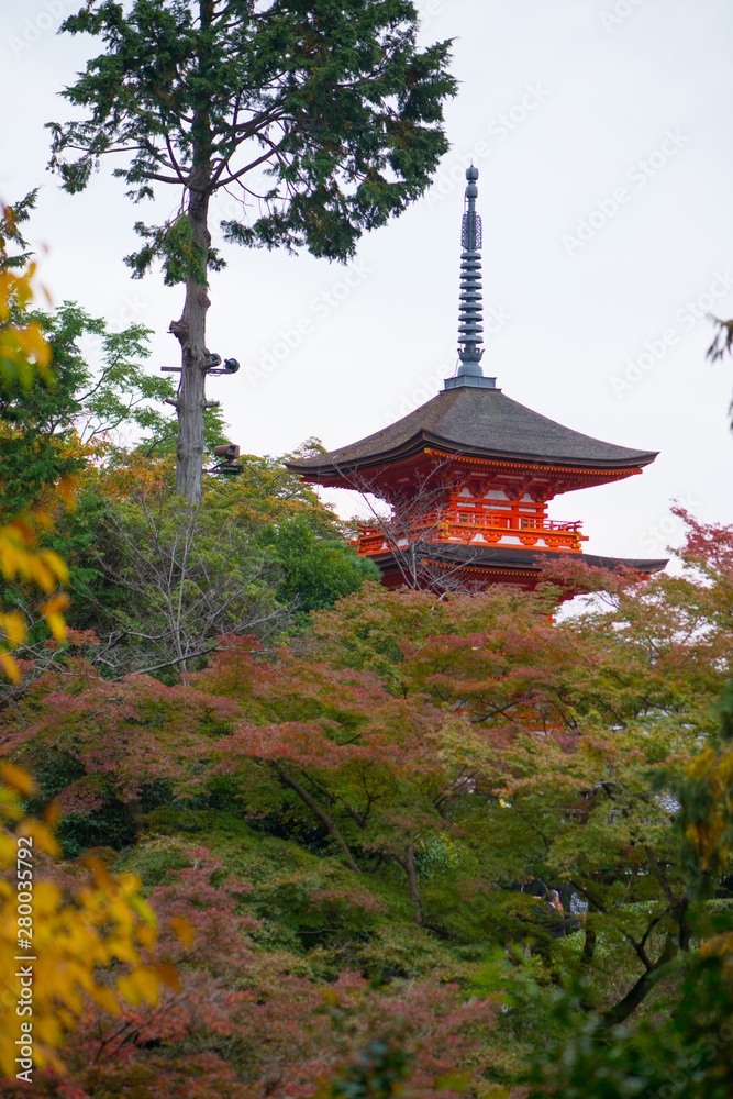 Beautiful Pagoda in Kiyomizu-dera Temple in Kyoto, Japan