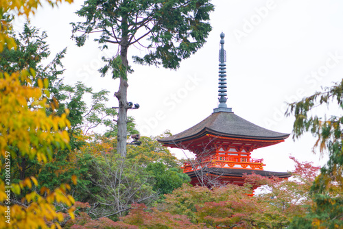 Beautiful Pagoda in Kiyomizu-dera Temple in Kyoto  Japan
