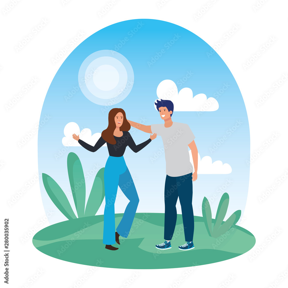 young lovers couple in the landscape young lovers couple in the landscape