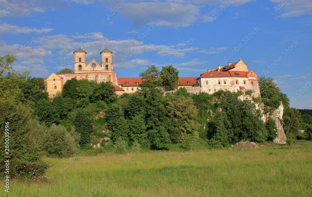 Benedictine abbey in Tyniec nearby Krakow, Poland, greenery, blue sky