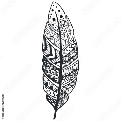 Zentangle vector illustration abstract feather for coloring book t shirt print