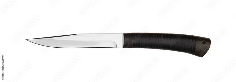 Obraz premium Hunting knife with wooden handle. Isolated on white back.