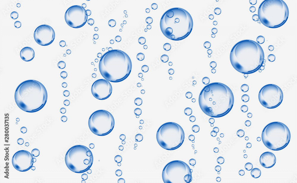 A cluster of blue bubbles on a textured gray background.