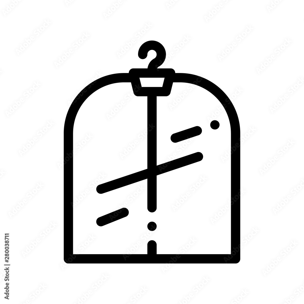 Laundry Service Suit In Covering Vector Line Icon. Laundry Service Washing Clothes Dress Linear Pictogram. Laundromat, Dry-Cleaning, Launderette, Stain Removal, Ironing Contour Illustration