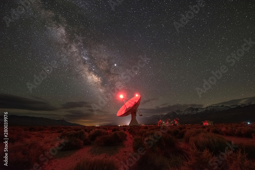 Radio dish in alignment with the Milky Way Galaxy at Owens Valley Radio Observatory