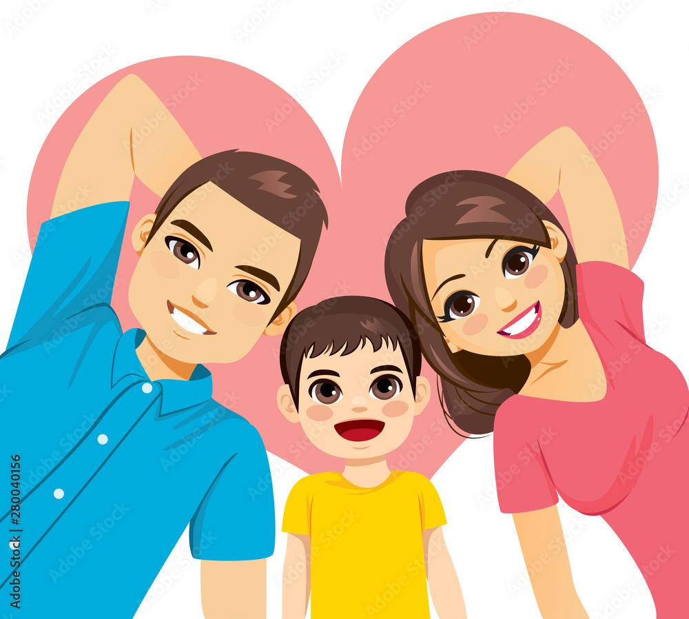 Cute family mom dad and son lying on the floor happy smiling together above view Cute family mom dad and son lying on the floor happy smiling together above view