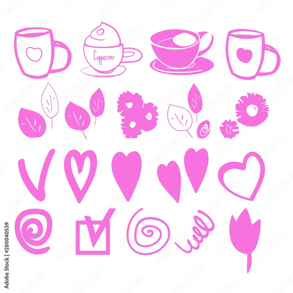 Graphic drawings set of necessary things, vector illustration