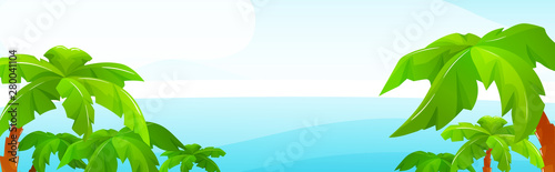 Tropical palm background with palm trees isolated on blue sky