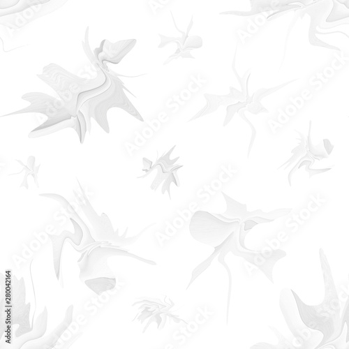 Pattern of white flowers with a marble abstract pattern in a modern style for wallpaper. Gray fantastic lilies for screensaver, seamless light background with texture of lines and streaks.