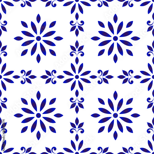 ceramic tile pattern, Seamless porcelain decor, cute Chinaware background, blue and white floral backdrop for design floor, wallpaper, texture, fabric, paper, tiled and ceiling,vector illustration