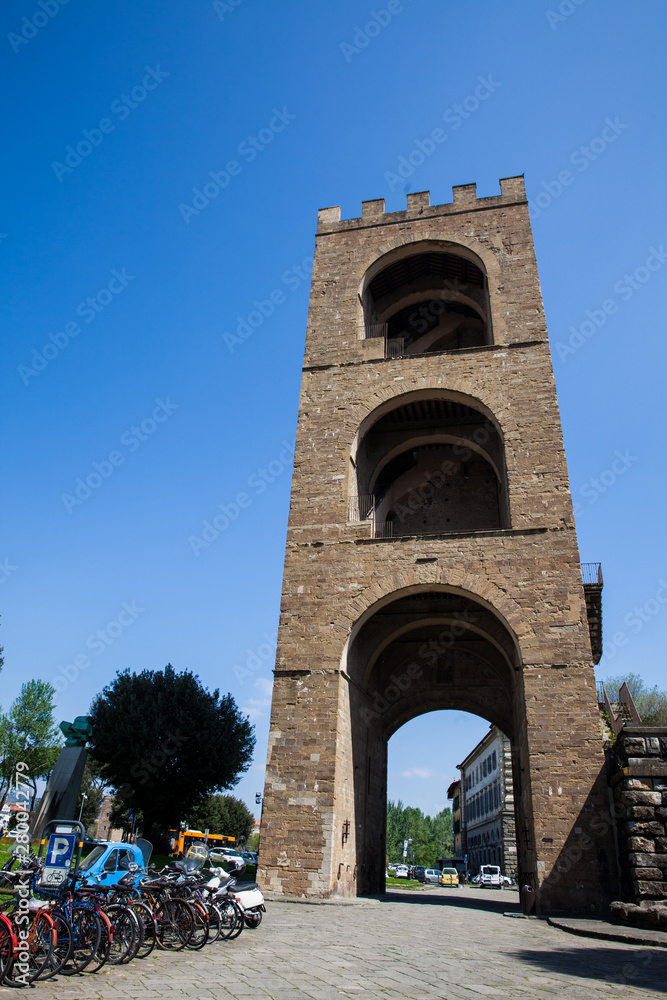 Tower of San Niccolo a gate built on 1324  as a defense tower located in Piazza Poggi in Florence