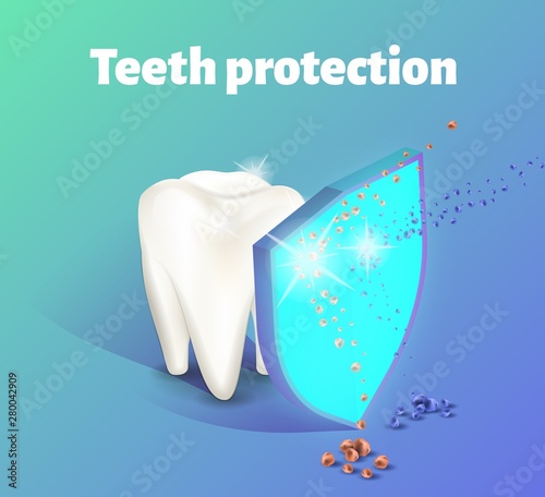 Teeth protection concept. A tooth being protected by a shield.