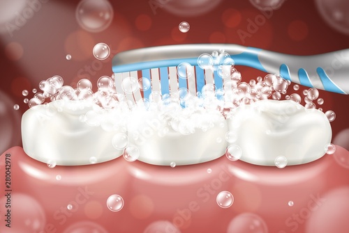 Brushing Teeth. Toothbrush brushes teeth. Dental care concept.