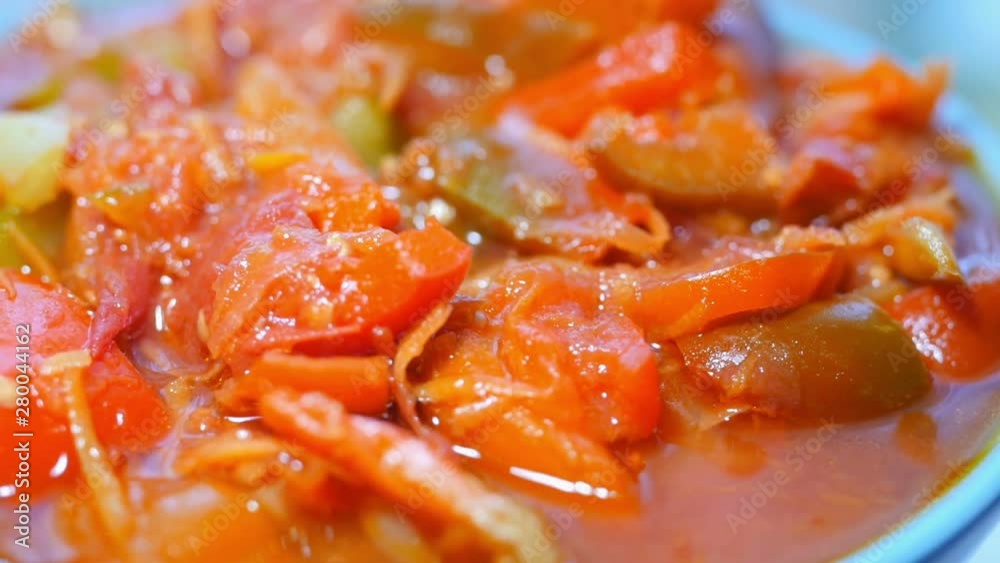 close-up vegetable stew in tarem, tasty and healthy vegetables close-up vegetable stew in tarem, tasty and healthy vegetables