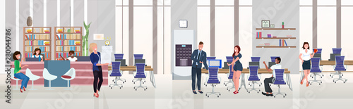 businesspeople employees successful teamwork concept hardworking process open space creative co-working center modern workspace office interior flat horizontal full length