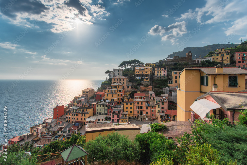 Riomaggiore town in Cinque Terre, Italy in the summer