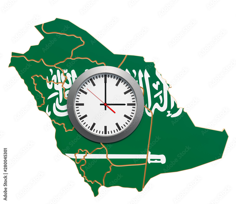 Time Zones in Saudi Arabia concept. 3D rendering Stock Illustration