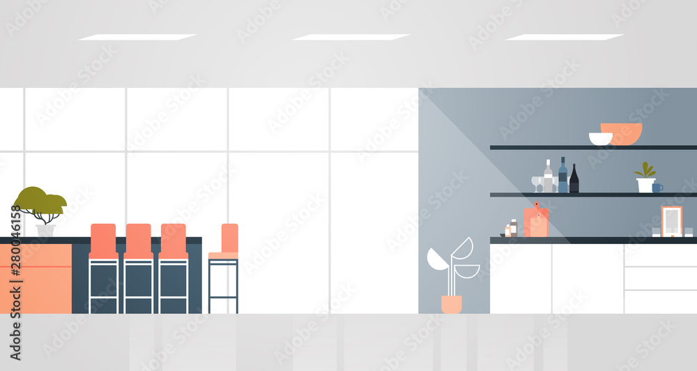 modern kitchen with furniture empty no people house room interior flat horizontal