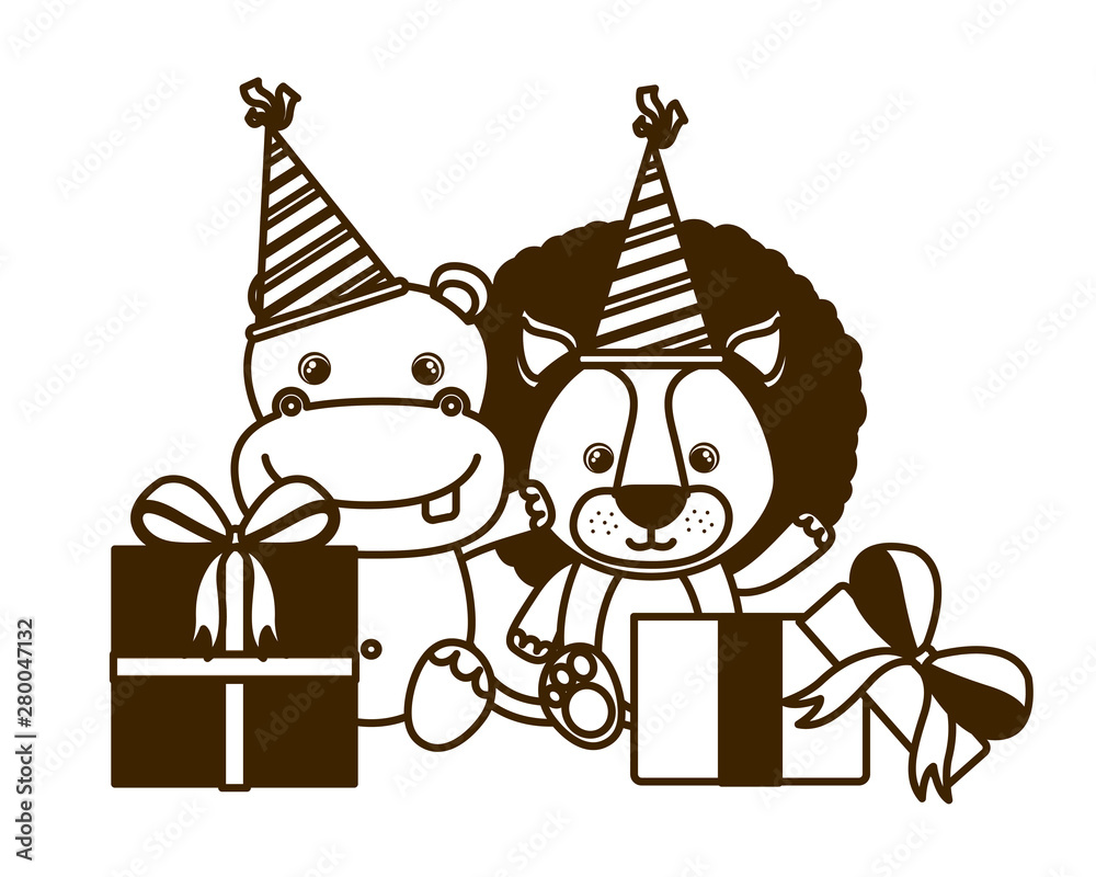 Obraz premium silhouette of card of celebration with animals on white background