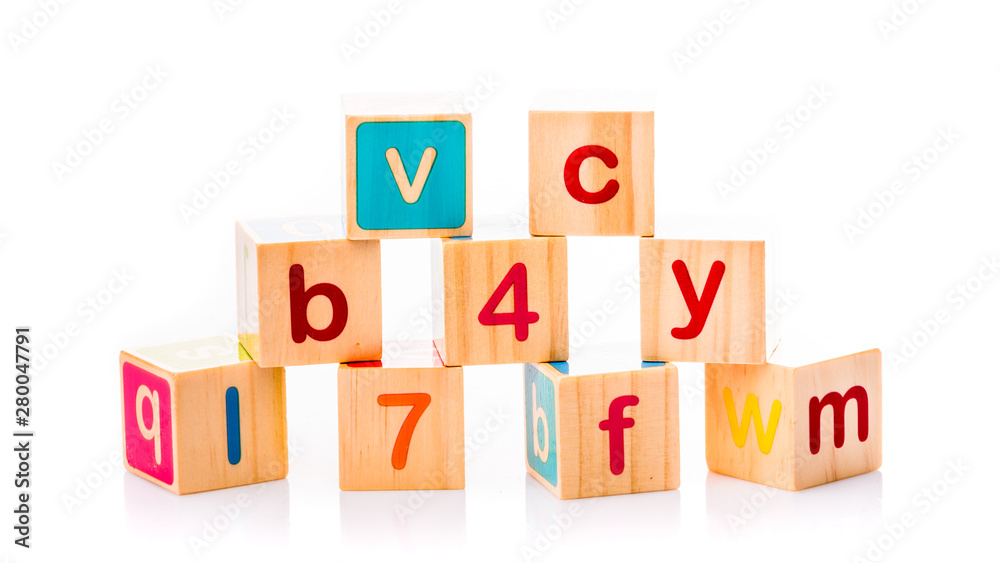 Toy cubes. Baby collection. ABC letters made from baby toys Toy cubes. Baby collection. ABC letters made from baby toys