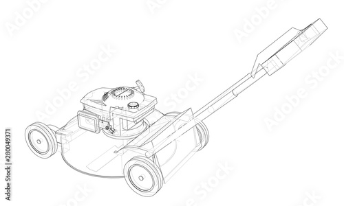 Outline lawn mower vector. Wire-frame style