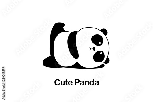 Vector Illustration / Logo Design - Cute funny baby cartoon giant panda is doing yoga, lying down and raising one leg