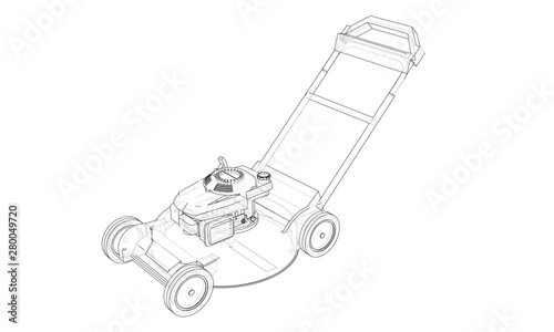 Outline lawn mower vector. Wire-frame style