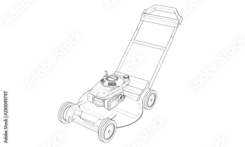 Outline lawn mower vector. Wire-frame style