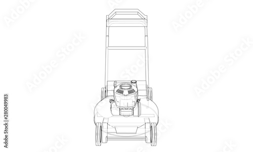 Outline lawn mower vector. Wire-frame style