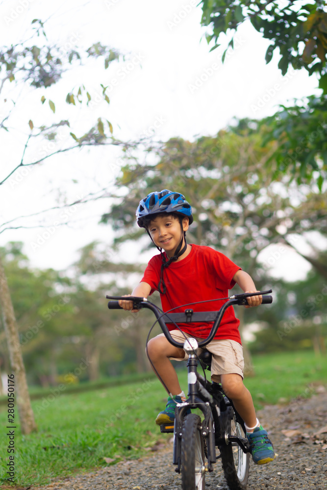 Fototapeta premium Cheerful Little Boy Riding a Bike