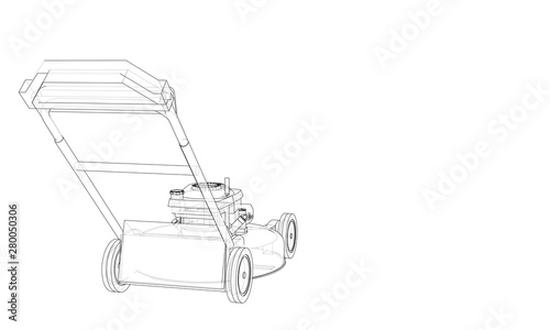 Outline lawn mower vector. Wire-frame style