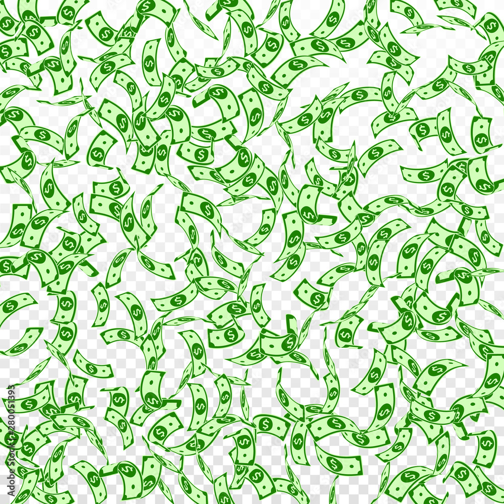American dollar notes falling. Sparse USD bills on