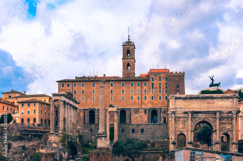 Rome Italy -Ruins of the Roman Forum at Palatine hill in Rome.