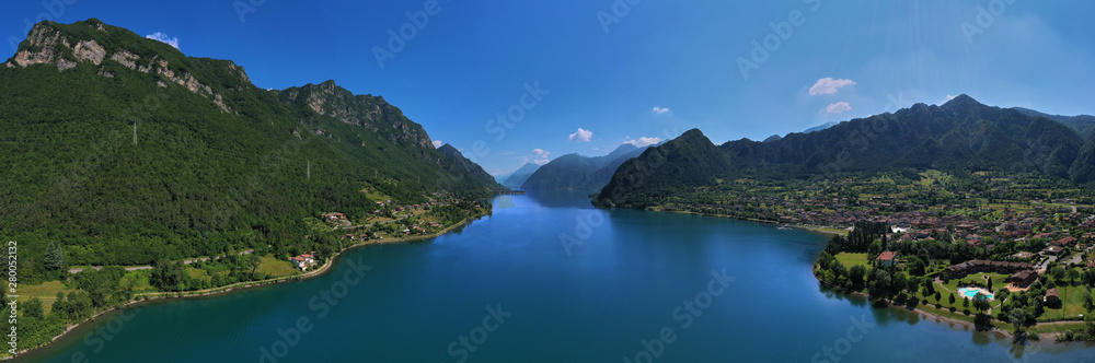 Aerial photography with drone. Panoramic view of Lake Idro in the north of Italy In the Alps. Aerial photography with drone. Panoramic view of Lake Idro in the north of Italy In the Alps.