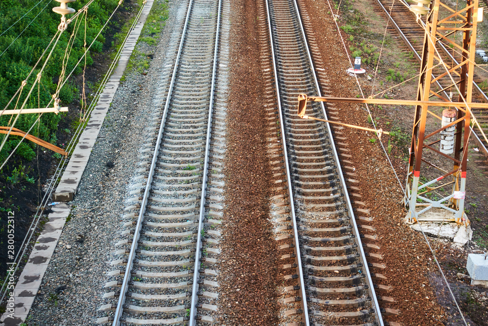 Fototapeta premium Rails on the railway. Shooting from height
