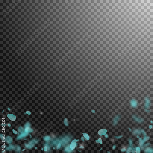 Turquoise flower petals falling down. Adorable rom