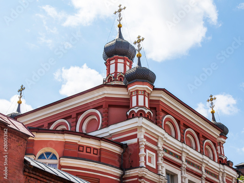 Moscow, Russia, on July 8, 2019. A fragment of church in Rozhdestvensky Boulevard photo