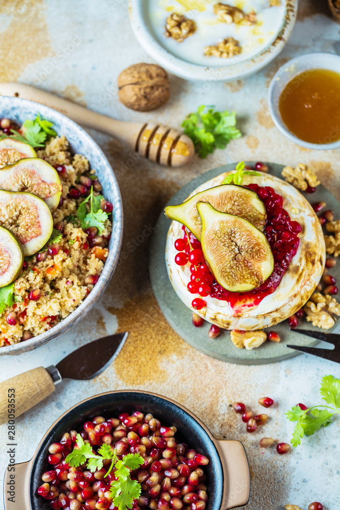 Camembert cheese with fresh fig walnuts and honey Camembert cheese with fresh fig walnuts and honey