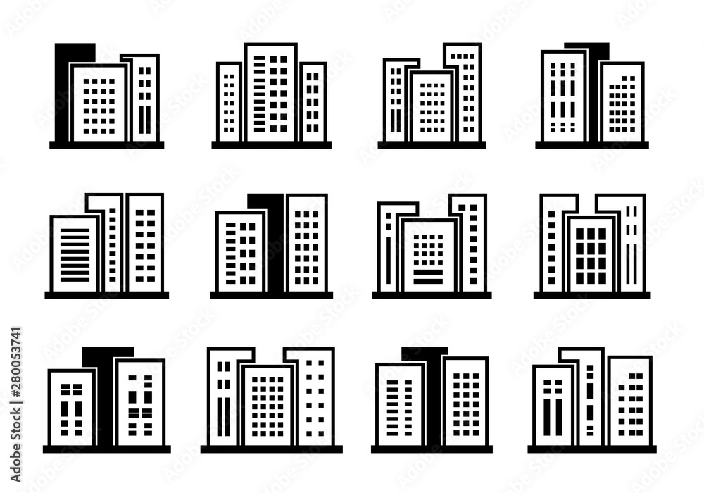 Line icons buildings and company set, Vector bank and office collection on white background Line icons buildings and company set, Vector bank and office collection on white background