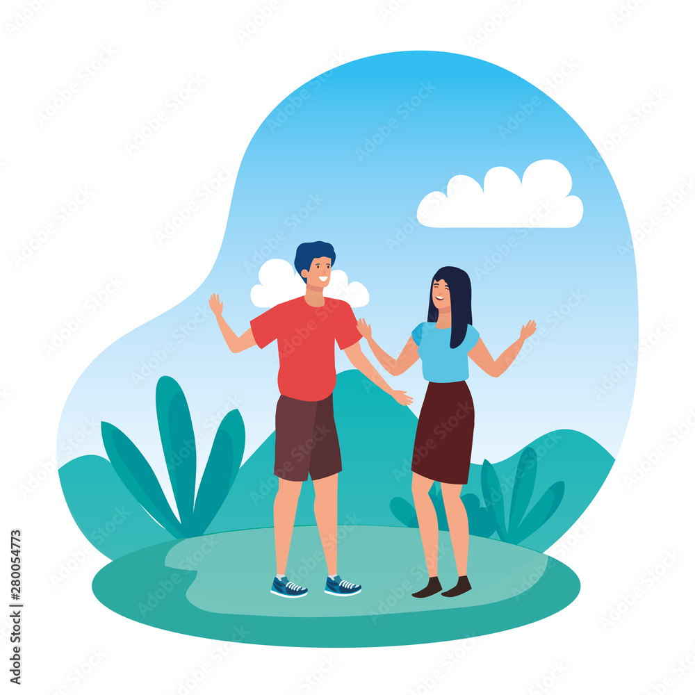 young lovers couple in the landscape