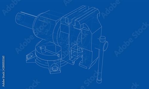 Outline vise vector. Wire-frame style